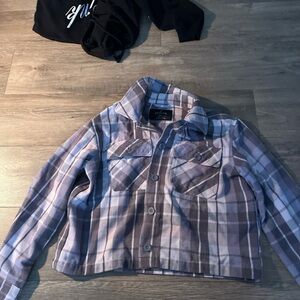 Empyre Plaid Shirt Jacket in Light Purple and Gray